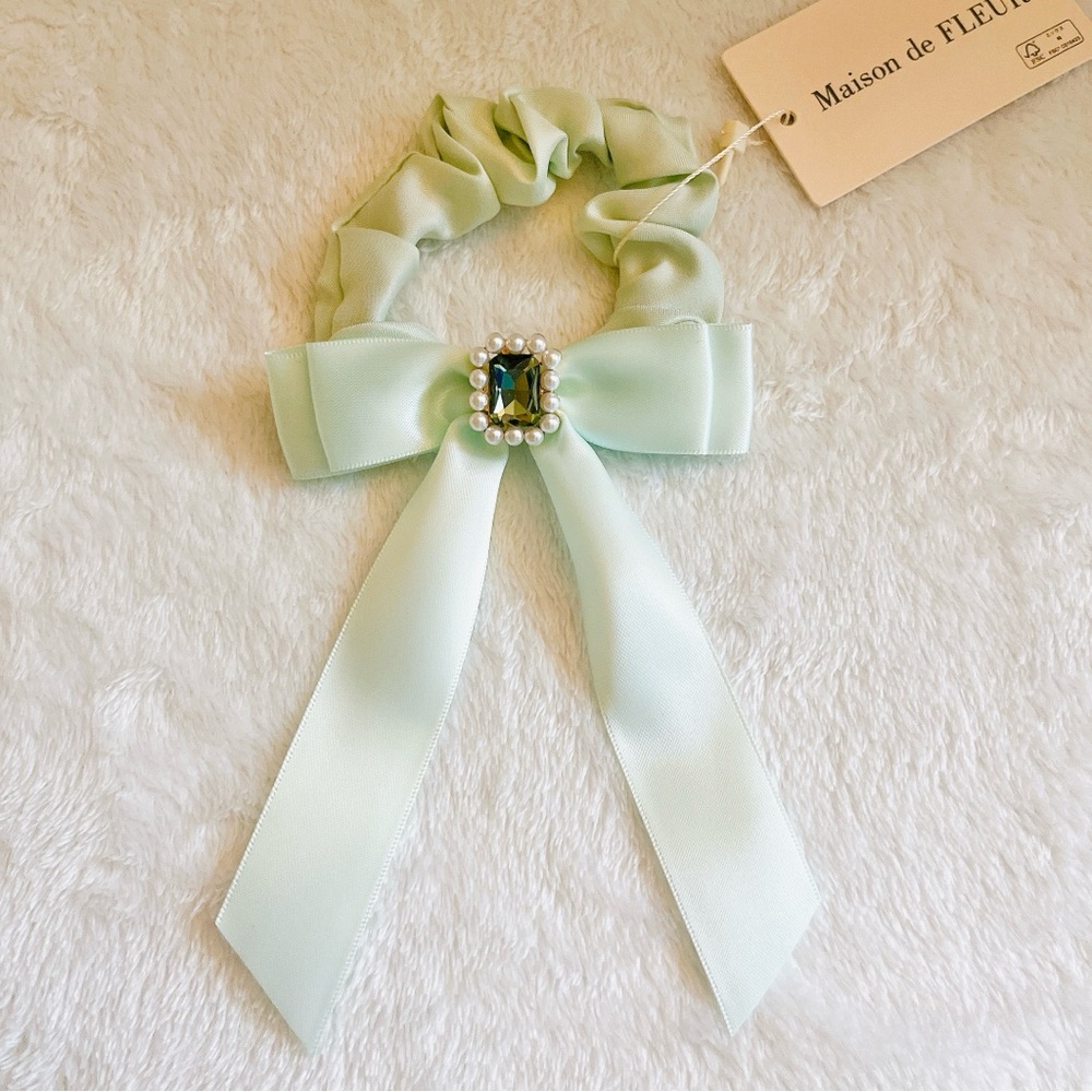 New Lolita Maison de Fleur satin ribbon shinny Bijou hair scrunchies - green